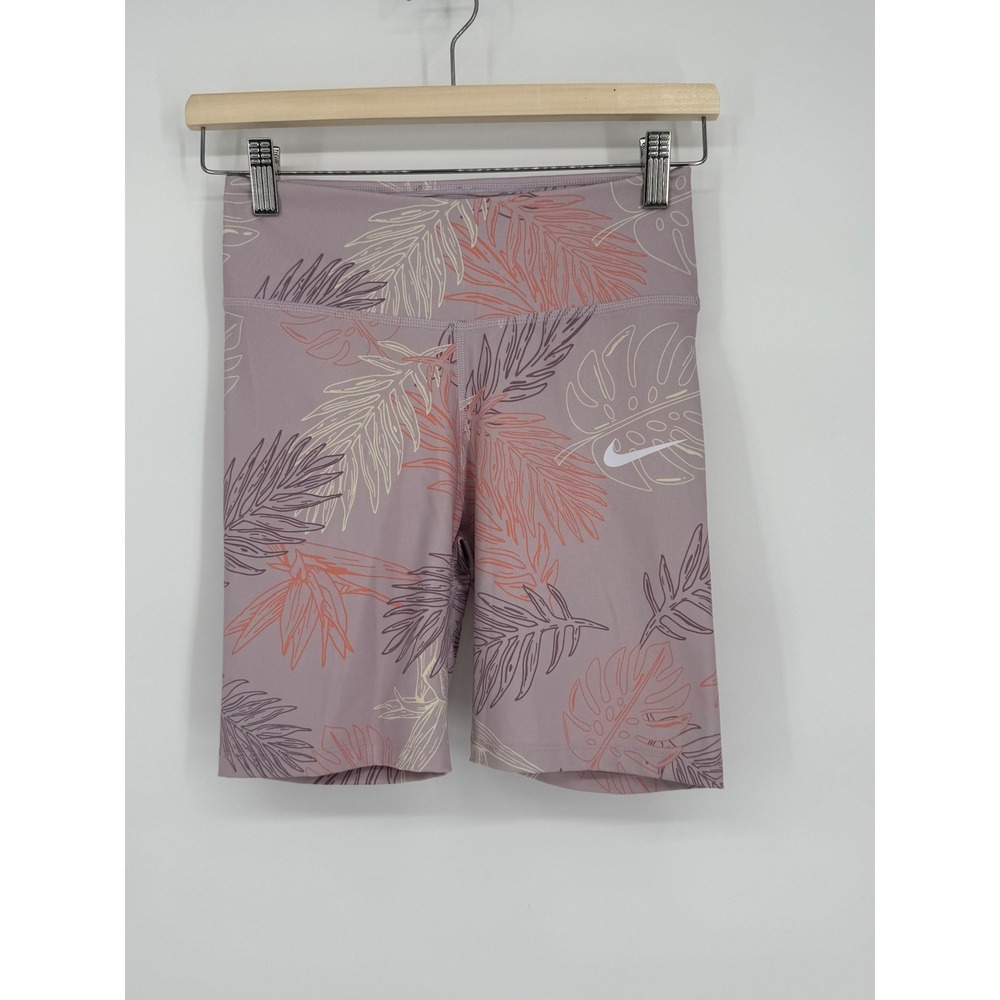Nike Women's Bike Shorts Activewear Purple Tropical Leaf Print Athletic Sz S